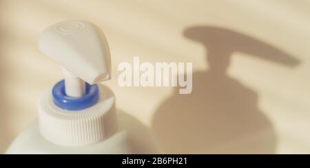 White bottle of liquid soap with a dispenser. Stock Photo
