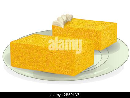 sponge cake on plate isolated on a white background Stock Vector