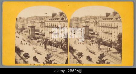 Gezicht op de Porte Saint-Martin en de Boulevard Saint-Martin in Parijs View of the Porte Saint-Martin and the Boulevard Saint-Martin in Paris Property Type: Stereo picture Item number: RP-F F05529 Inscriptions / Brands: inscription, recto, handwritten: 'Vue de Paris'nummer, verso, handwritten : '[...] No. 14' Manufacturer : photographer: anonymous location manufacture: Paris Dating: ca. 1850 - ca. 1880 Material: photo paper, cardboard Technique: albumin pressure dimensions: secondary carrier: h 84 mm × W 171 mm Subject: city-gate animal traction, animal-drawn vehicle (carriage, etc.) street w Stock Photo