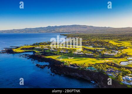 USA, Hawaii, Big Island, west coast resort, Francis H. I'i Brown Golf Course at Mauna Lani, aerial view Stock Photo
