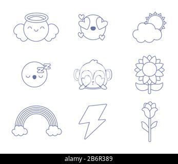 cute emojis icon set over white background, vector illustration Stock Vector