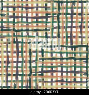 Watercolor vector plaid background. Gingham masculine shirt line seamless pattern. Hand painted wonky criss crossstreak color backdrop. Preppy modern Stock Vector
