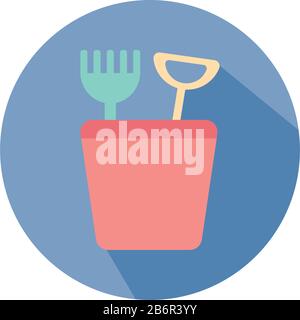 sand bucket with shovel child toy block style icon Stock Vector