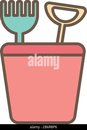 sand bucket with shovel child toy block style icon Stock Vector