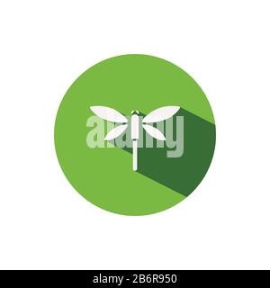 Dragonfly. Icon on a green circle. Animal glyph vector illustration Stock Vector