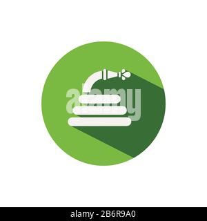 Hose. Icon on a green circle. Gardening glyph vector illustration Stock Vector