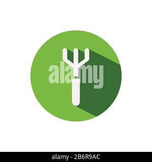 Gardening rake. Icon on a green circle. Tool glyph vector illustration Stock Vector
