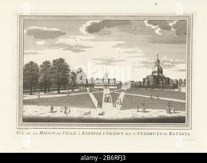 View of the Town Hall in Batavia, with a church in the middle of the hall and right. In the square there are people and honden. Manufacturer : supervision: Jacob van der Schley (listed building) Publisher: Pieter de Hondt Place manufacture: supervision: Amsterdam Publisher: The Hague Date: 1747 - 1779 Physical features: etching and engra material: paper Technique: etching / engra (printing process) Measurements: plate edge: h 207 mm × W 293 mmToelichtingIllustratie in: Bois, JPJ du: Histoire Generale Des Voyages, Ou Nouvelle Collection De Toutes Les Voyages De Relations Par Par Terre et Mer, P Stock Photo