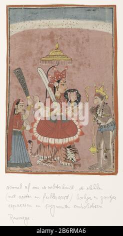 Godin Durga a Hanuman, Anonymous, 1760 Indian miniature. drawing On a ...