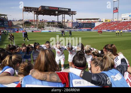 FRISCO. USA. MAR 11: Spanish team 'huddle' before the 2020 SheBelieves Cup Women's International friendly football match between England Women vs Spain Women at Toyota Stadium in Frisco, Texas, USA. ***No commericial use*** (Photo by Daniela Porcelli/SPP) Stock Photo