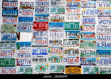 Cambridge MA USA - circa march 2020 - A wall full of license plates Stock Photo