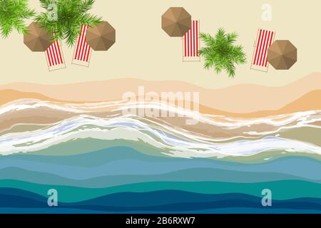 Tropical beach vector illustration. Sand and soft waves Stock Vector