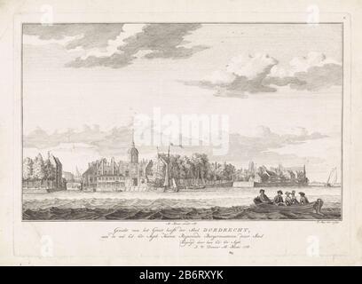 Groothoofdspoort te Dordrecht Verschillende gezichten op Dordrecht (serietitel) View of Dordrecht on the Groothoofdspoort . In the foreground crew the water right on a rowboat with five. Top right: C. Manufacturer : printmaker Robbert Muys (listed property) to drawing: Robbert Muys (listed building) publisher: Abraham Blussé (listed building) dedicated to: anonymous (listed property) Place manufacture: Dordrecht Date: 1768 Physical features: etching material: paper Technique: etching dimensions: plate edge: h 298 mm × W 414 mm Subject: cityscapes and landscapes with constructions from people: Stock Photo