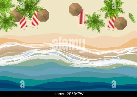Tropical beach vector illustration. Sand and soft waves Stock Vector