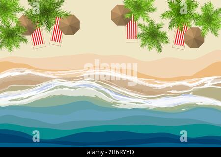 Tropical beach vector illustration. Sand and soft waves Stock Vector
