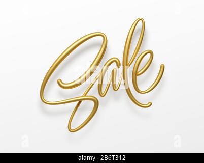 Realistic golden inscription sale on a white background. Sale banner design. Lettering for banner design. Shopping promotion illustration. Vector Stock Vector