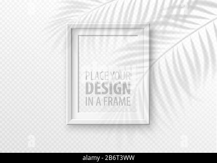 The transparent shadow overlay effect. Mockup with picture frame and overlay a palm leaf shadow. Vector illustration Stock Vector