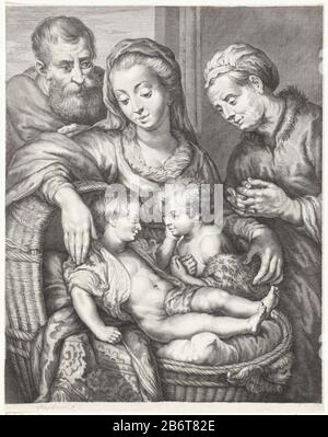 Heilige Familie met Elisabet en Johannes de Doper The Christ child lies in a basket. He hit John the Baptist, who stands beside him. Behind them, Maria. Left is Joseph and right Elisabet. Manufacturer : printmaker: anonymous to painting by Peter Paul Rubens Place manufacture: printmaker: Netherlands to painting: Antwerp Date: 1615 - 1690 Physical features: car material: paper Technique: engra (printing process) Dimensions: plate edge: H 332 mm × b 261 mm Subject: Holy Family with John the Baptist, Elisabeth present Stock Photo