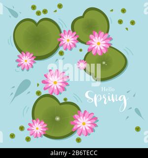 Lotus flowers and swamp plant with little fish in clean pond Stock Vector