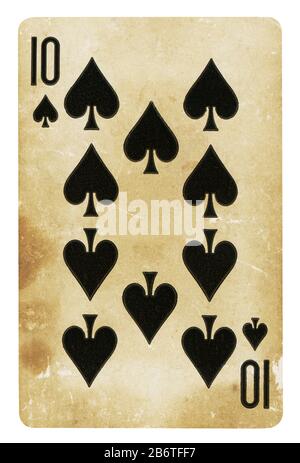 Ten of Spades Vintage playing card - isolated on white (clipping path included) Stock Photo