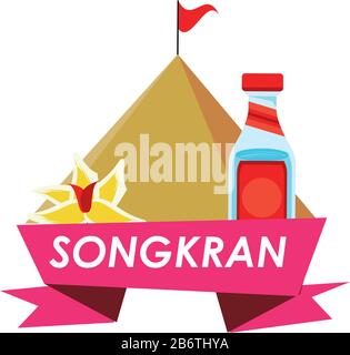 songkran festival ribbon frame icon Stock Vector