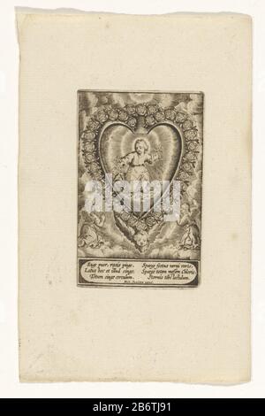 Het gezegende heilige hart omgeven door rozen Cor Iesu amanti sacrum (serietitel op object) The blessed sacred heart surrounded by roses. Part of a series of seventeen prints on the human heart overcome by the Christ Child, a theme related to the jezuïeten. Manufacturer : printmaker: anonymous to print by Antonie Who: rix (II) Editor: Michael Mills (listed property) Place manufacture: printmaker: Southern Netherlands to print from: Southern Netherlands Publisher: Antwerp Dating: ca. 1630 - ca. 1650 Physical features: car material: paper Technique: engra (printing process) Dimensions: plate edg Stock Photo
