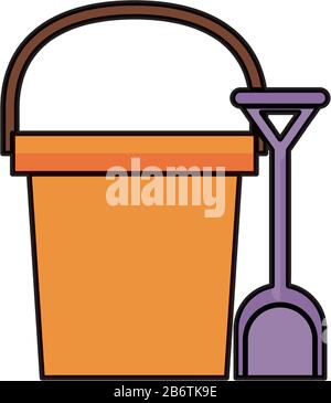 sand bucket with shovel child toy flat style icon Stock Vector