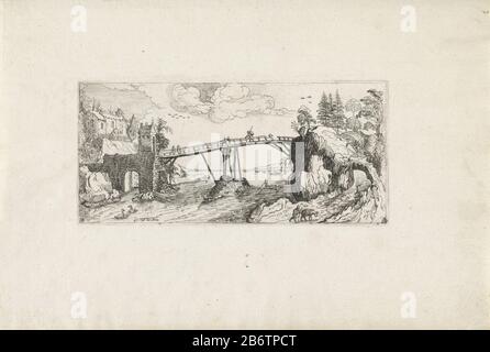 Heuvelachtig landschap met een brug over een rivier Landschappen (serietitel) Hilly landscape with a bridge over a river landscapes (series title) Property Type: print Serial number: 11 / 12Objectnummer: RP-P-1965-468Catalogusreferentie: Hollstein Dutch 16 Inscriptions / Brands: collector's mark, verso, stamped: Lugt 2228 collector's mark , verso, stamped: Lugt 2760 Manufacturer : printmaker Cornelis Claesz. of whom: rings (possibly) to a design by Cornelis Claesz. van Wieringen (listed on object) editor: Henri Le RoyPlaats manufacture Haarlem Dating: 1614 - 1618 Physical features: etching mat