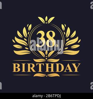 38th Birthday Design, luxurious golden color 38 years Birthday celebration. Stock Vector