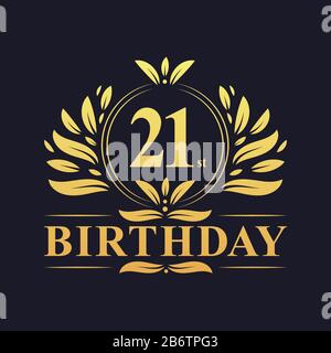 21st Birthday Design, luxurious golden color 21 years Birthday celebration. Stock Vector