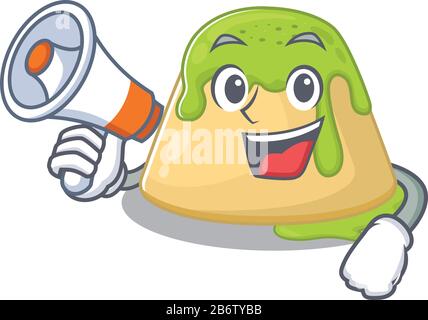 An icon of pudding green tea holding a megaphone Stock Vector