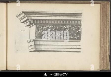 Hoofdgestel van de Ionische orde Ionico (titel op object) Zuilenorden (serietitel) Entablature of the Ionic order. This print is a part of a album. Manufacturer : print maker: anonymous to a design by: Jacques Androuet (possible) Date: 1601 - 1651 Physical characteristics: etching material: paper Technique: etching dimensions: plate edge: H 122 mm × W 183 mm Subject: Ionic order  architecture Stock Photo