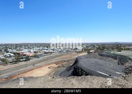 View over Broken Hill or Silvercity from the Line of Lode lookout overlooking a working mine, New South Wales, NSW, Australia Stock Photo