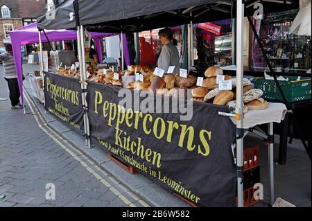 Locally baked bread and pies on sale at Leominster Food Fair, 7th September 2019 Stock Photo