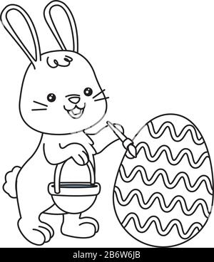 cute little rabbit painting egg easter character Stock Vector
