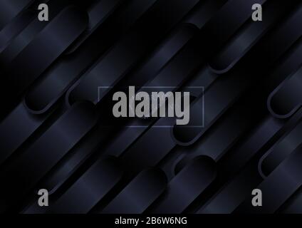 Abstract black color diagonal rounded shapes lines pattern transition background and texture. Vector illustration Stock Vector