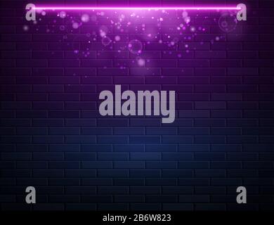 Retro Abstract Blue And Purple Neon Lights On Black Brick Wall Stock Vector