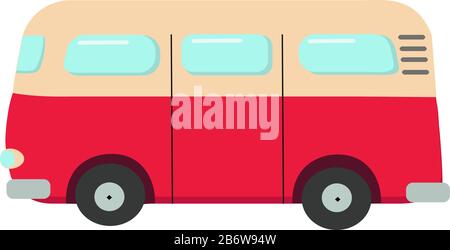 Red mini bus, illustration, vector on white background. Stock Vector