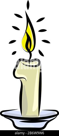 Candle in a plate, illustration, vector on white background. Stock Vector