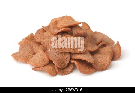 Pile of rye bread chips isolated on white Stock Photo