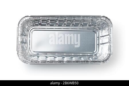Top view of empty disposable aluminium foil baking container isolated on white Stock Photo
