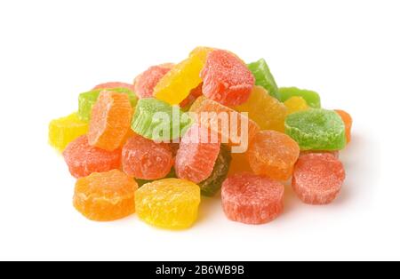 Pile of colorful candied dried fruits isolated on white Stock Photo