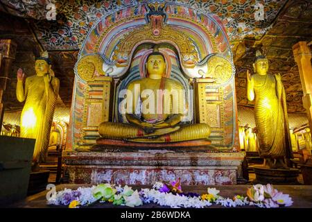 Dambulla, Sri Lanka - February 2020: Buddha statue inside Dambulla cave temple on February 8, 2020 in Dambulla, Sri Lanka. Stock Photo