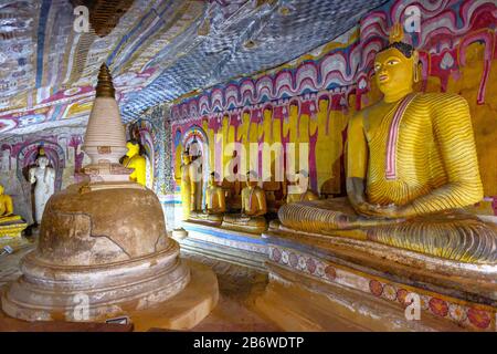 Dambulla, Sri Lanka - February 2020: Buddha statue inside Dambulla cave temple on February 8, 2020 in Dambulla, Sri Lanka. Stock Photo