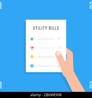 hand holding sheet with utility bills Stock Vector