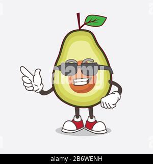 An illustration of Avocado Fruit cartoon mascot character wearing black glasses Stock Photo