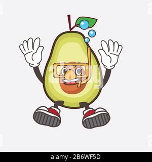 An illustration of Avocado Fruit cartoon mascot character wearing Diving glasses Stock Photo