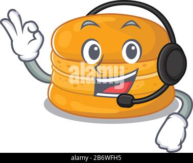 Charming orange macaron cartoon character design wearing headphone Stock Vector