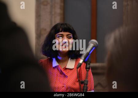 Mexico City, Mexico. 11th Mar, 2020. MEXICO CITY, MEXICO - MARCH 11: Chilean activist and singer Mon Laferte poses for photos during the opening of her art exhibition “ Gestos “ are exhibited 70 paintings as part of Women's Time Festival for Equality at Museo de la Ciudad on March 11, 2020 in Mexico City, Mexico (Photo by Eyepix Group/Pacific Press) Credit: Pacific Press Agency/Alamy Live News Stock Photo