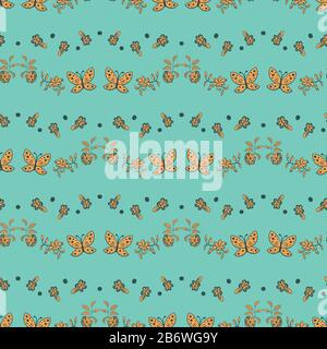 flowes and butterflies seamless vector pattern Stock Vector